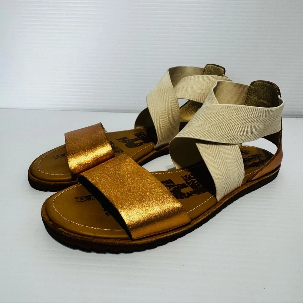 Sorel Ella Metallic Gold and Cream Sandals Size 7 - Picture 2 of 14